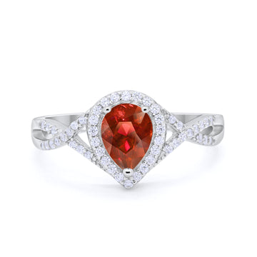 Teardrop Wedding Promise Ring Infinity Round Simulated Garnet CZ 925 Sterling Silver